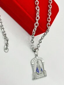 Our Lady Of Aparecida Men's Necklace In Stainless Steel With O-Rope - 銀色 - 查看 4