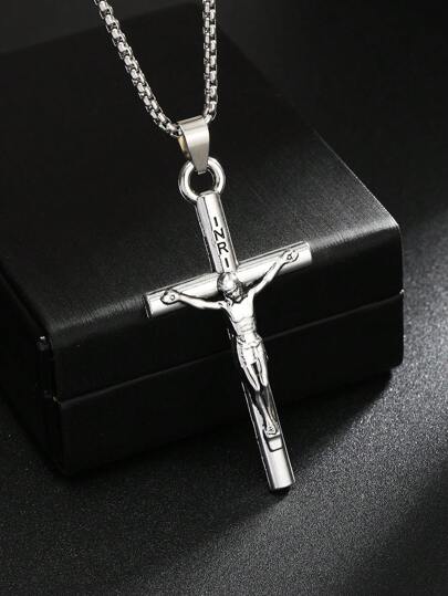 1pc European And American Hip Hop Cross Goddess Pendant Necklace, Stainless Steel Long Sweater Chain, Family/Holiday/Birthday Gift, Unisex Jewelry