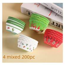 200 piezas/set de capacillos para cupcakes con tema navideño, tazas de papel resistente al calor para muffins con estampados de dibujos animados, tazas de hornear pasteles antiadherentes, decoraciones navideñas, decoraciones navideñas, regalos navideños, artículos para fiestas navideñas - Multicolor - Ver 12