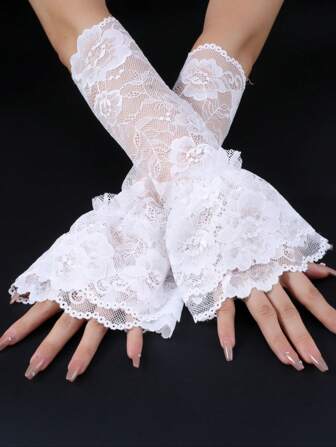 2 件套女士双层蕾丝袖口装饰假袖婚礼情人节