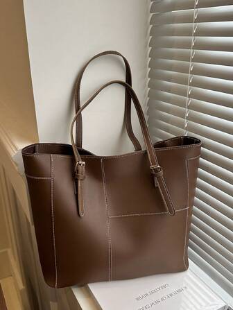 1pc Simple Quilted Vintage Large Capacity Shoulder Tote Bag, Fashionable Hand-Held Commuting Shopping Bag, Retro Inspired Vintage Bag For Women, Tote Bags For Ladies