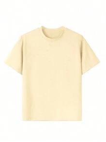 1pc Tween Girl Casual Printed Round Neck Short Sleeve T-Shirt, Summer Youth Clothing,Graphic Tee - 杏色 - 查看 3