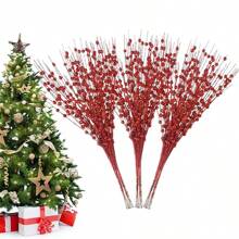 10 cây thông Noel nhân tạo màu vàng hồng quả mọng trang trí 43cm kim sa lấp lánh quả mọng đỏ trang trí cây thông Noel vòng hoa Giáng sinh năm mới, Giáng sinh - Nhiều màu - Xem 12