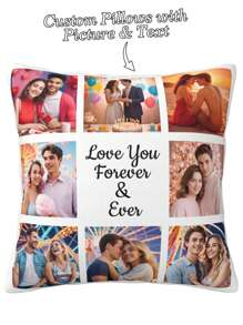1pc Customized Super Soft Multiple Photo Love Text Couple Memorial Throw Pillow Case DIY Personalized Cushion Covers Gift For Boyfriend Girlfriend Graduation - Multicolor - View 1