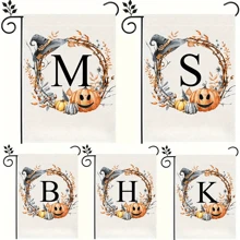 个性化首字母亚麻花园旗帜 - 双面、防风雨、粗麻布外观 - 无需电力的多功能户外装饰 - 可机洗，万圣节主题 - 1 件 - 彩色 - 查看 1