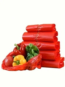 50/100/150/200pcs Red Reusable Foldable Plastic Shopping Bags, Durable & Multi-Purpose Tote Bags For Small Businesses & Grocery Stores