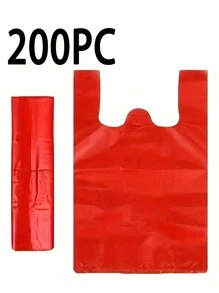 50/100/150/200pcs Red Reusable Foldable Plastic Shopping Bags, Durable & Multi-Purpose Tote Bags For Small Businesses & Grocery Stores