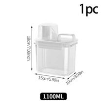 1 pièce Boîte de rangement pour poudre à lessive, grand bac en plastique à capacité élevée pour détergent liquide à usage domestique, organisateur étanche pour salle de bain et maison de 1100 ml/1800 ml/2300 ml - Transparent - Voir 9