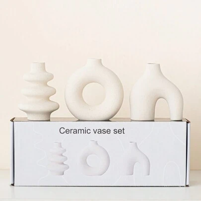 3pcs Creative Asymmetrical Shape Ceramic Vase White Modern Minimalism Boho Style Flower Vase For Wedding Dinner Table Party Living Room Office Bedroom, Modern Home Office Decor, Desktop Decor, Room Decor, Decorative Gift, Home Decor, Flower Vase, Centerpiece, Table Decor Festival Decoration Gifts Birthday Graduation Back To School School Supplies Glass Vase
