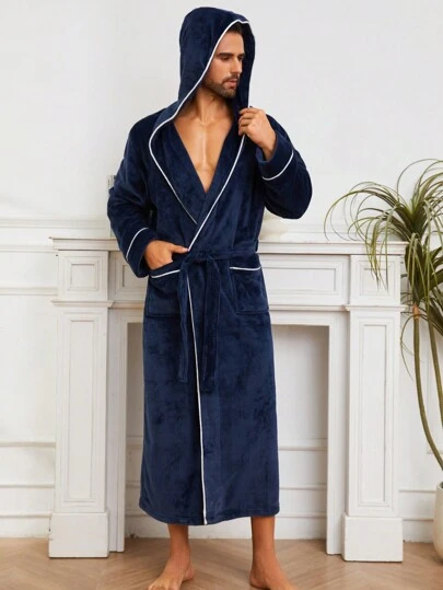 1pc Luxury Flannel Lined Double-Layer Hat, Thick & Warm For Autumn/Winter, Soft & Comfortable Unisex Loungewear Robe