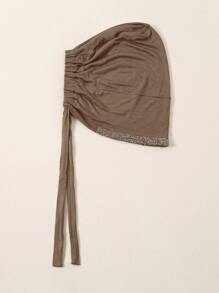 1 件女士时尚纯色水钻穆斯林头带，百搭围巾头巾底帽，适合日常佩戴 - 14-深卡其 - 查看 4