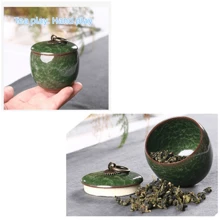 1pc Mini Retro Crackle Glazed Ceramic Tea Canister, Purple Sand Purple/Green Air-Tight Seal Spice/Coffee Bean Storage Jar Back To School