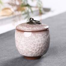 1pc Mini Retro Crackle Glazed Ceramic Tea Canister, Purple Sand Purple/Green Air-Tight Seal Spice/Coffee Bean Storage Jar Back To School