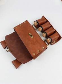 PU Leather Medieval Knight Belt Bag With Glass Magic Bottle Viking, Renaissance Faire LARP, Steampunk Witch Vampire Cosplay Costumes Prop (Without Waist Belt) - Brown - View 6