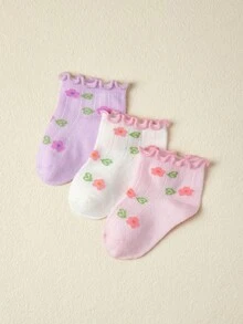 3双可爱花边婴儿/幼儿袜子 - 彩色 - 查看 1