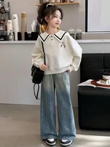 少女治愈系兔子印花卫衣 - 米色 - 查看 1