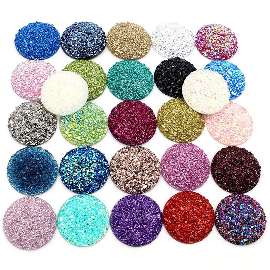 10pcs 20/25mm Flat Back Resin Cabochon Beads, Suitable For Bracelet, Earrings And Other DIY Jewelry Making Accessories - Resin Cabochon - View 1
