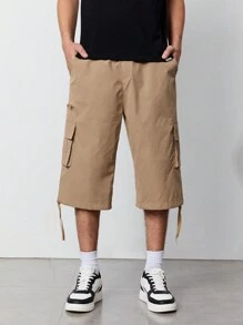 Nam Túi có nắp Viền kéo ra Cargo Quần short - Màu Khaki - Xem 1