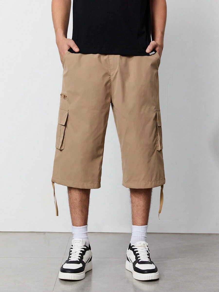Nam Túi có nắp Viền kéo ra Cargo Quần short - Màu Khaki - Xem 1