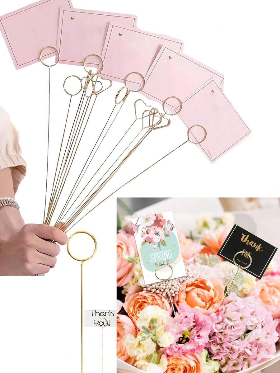 20pcs Floral Card Holders, Gold Round Bouquet Card Clips, Suitable For Daily Use, Birthday Parties - Golden Circle - View 1