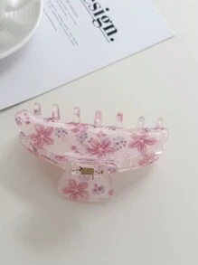 OUSEON Kẹp tóc kiểu cổ điển in họa tiết hoa hồng, thiết kế vải lấp lánh, chất liệu cellulose acetate, phụ kiện tóc kiểu Pháp chống trượt dành cho phụ nữ và bé gái có tóc dày, kẹp tóc hàm, kẹp tóc cài, kẹp tóc kẹp càng cua, phụ kiện đi biển mùa thu đông họa tiết hoa cho trang phục đi nghỉ mát mùa hè, lễ hội, tiệc tùng. - Hồng - Xem 2