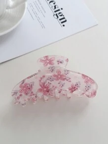 OUSEON Kẹp tóc kiểu cổ điển in họa tiết hoa hồng, thiết kế vải lấp lánh, chất liệu cellulose acetate, phụ kiện tóc kiểu Pháp chống trượt dành cho phụ nữ và bé gái có tóc dày, kẹp tóc hàm, kẹp tóc cài, kẹp tóc kẹp càng cua, phụ kiện đi biển mùa thu đông họa tiết hoa cho trang phục đi nghỉ mát mùa hè, lễ hội, tiệc tùng. - Hồng - Xem 3