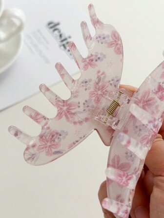 OUSEON Pinza de pelo con diseño floral vintage en color rosa, pinza de pelo de acetato de celulosa con diseño de tela brillante, accesorios de pelo con estilo francés antideslizante para mujeres y niñas con cabello grueso, pinzas de pelo, pasadores de pelo, sujetadores de pelo, recogedor de pelo, accesorios de playa y vacaciones con flores para outfits de mujer en otoño e invierno