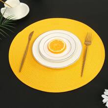 6pcs Round Woven Solid Color Heat-Resistant Table Placemats, Washable Dining Mat For Home, Hotel, Restaurant - Multicolor - View 4