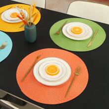 6pcs Round Woven Solid Color Heat-Resistant Table Placemats, Washable Dining Mat For Home, Hotel, Restaurant - Multicolor - View 9