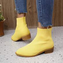 Elastic Pointed Toe Knit Short Boots, Casual Fashion, Cross-Border Export, Size 36-43