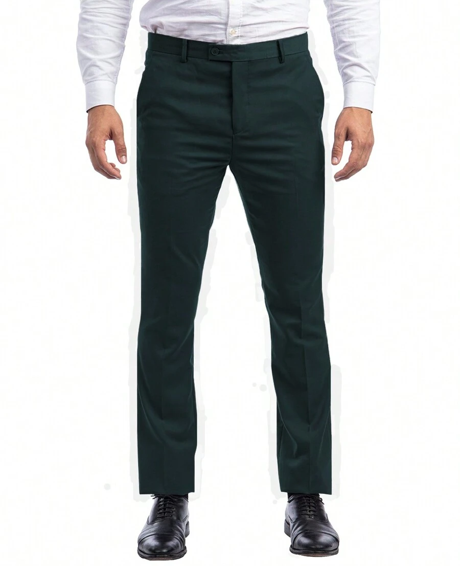 Mens Skinny Fit Solid Open Bottom Dress Pants - màu xanh lá - Xem 1