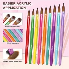 丙烯酸指甲刷套装 - 丙烯酸指甲刷，适用于丙烯酸粉末系统，彩色指甲刷，适用于丙烯酸应用，美甲粉延伸和雕刻