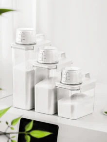 1 pièce Boîte de rangement pour poudre à lessive, grand bac en plastique à capacité élevée pour détergent liquide à usage domestique, organisateur étanche pour salle de bain et maison de 1100 ml/1800 ml/2300 ml - Transparent - Voir 7