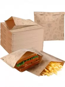 25/50/100 bucăți pungi maro pentru etanșarea alimentelor, pungi de depozitare autoadezive fără ulei pentru sandvișuri, pâine, burgeri, cartofi prăjiți, picnicuri, petreceri