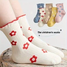 5/10 双幼儿可爱花朵中筒袜，柔软、透气、舒适的儿童袜子，适合所有季节的女孩 - 彩色 - 查看 3