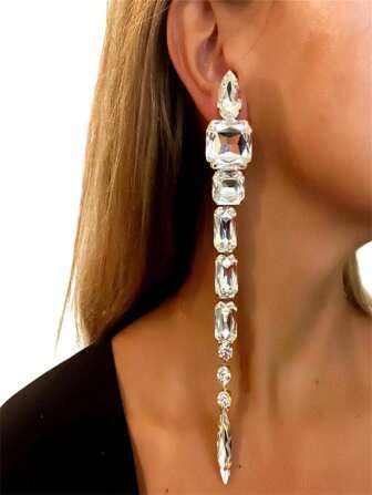 Heimkehr Saison Geschenke für beste Freunde und Lehrer, asymmetrische Ohrringe mit weißen Strass-Steinen, modischer Schmuck für Frauen, neue große, lange Ohrringe mit Kristall-Quasten und asymmetrischem Design mit weißen Strass-Steinen in hoher Qualität und vielseitigem Stil