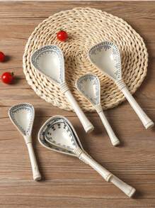 Cuchara japonesa de color azul y blanco de mango largo, cuchara pequeña de cerámica rústica, cuchara retro para beber sopa, cena, ramen, cuchara de sopa grande creativa, artículos escolares