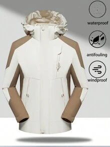 1pc Women Outdoor Sports Hiking Camping Windproof Waterproof Fleece Detachable 3-In-1 Heated Warm Jacket