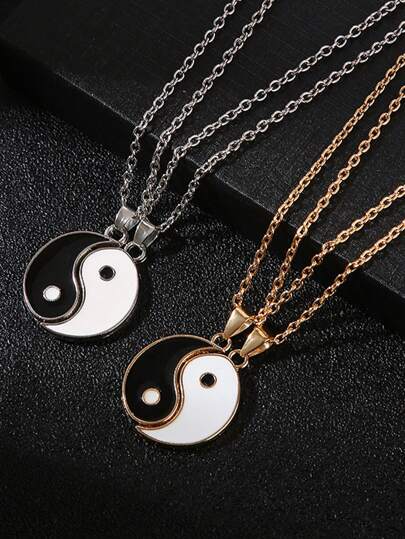2pcs /4pcs New Creative Tai Chi Pattern Girlfriends Bracelet Fashion Splicing Couple Necklace