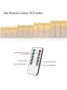 4/12pcs Waterproof LED Candles With Remote And Timer, Outdoor Flickering Flameless Candles, Realistic Battery-Powered Pillar Candles, Suitable For Wedding, Halloween, Christmas Home Decoration, 4 Sizes Available