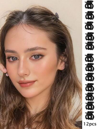 12pcs Women's Bangs Clips, Side Clips, Matte Small Clips, Solid Claw Design, Casual Hair Clips, Suitable For Daily Wear, Can Be Used As Hair Clips, Hair Pins, Hair Claws, Claw Clips, Autumn/Winter Women Holiday Accessories Holiday Essential Hair Accessories