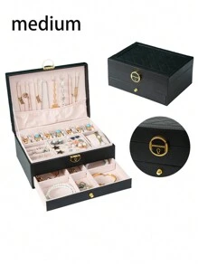 1pc Diamond Pattern Multi-Layer Large Capacity Drawer Style Lockable Jewelry Box For Necklace, Earrings Storage. Perfect Gift For Valentine'S Day, Mother'S Day Back To School