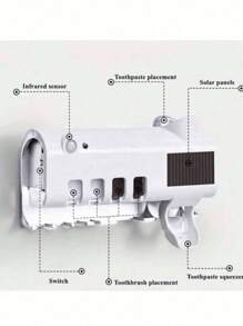 Dispensador de Pasta Dental y Soporte para Cepillos de Dientes, Instalación con Adhesivos - Blanco - Ver 5