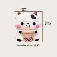 Boba Tea Cow Panda Case Compatible With Airpods 1&2,Pro Second Generation,Soft Silicone 3D Cute Funny Cool Fun Cartoon Character Kawaii Fashion Cover With Keychain Compatible With Apple Air Pod Gen 2 & 1, Cow/Panda