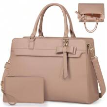 Laptop Bag For Women 15.6 Inch Leather Laptop Tote Bag Large Computer Bag Waterproof Business Office Work Bag Briefcase With Satchel Purse 2pcs Set - Màu Khaki - Xem 1