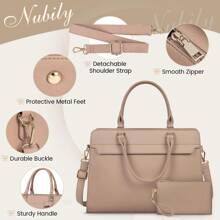 Laptop Bag For Women 15.6 Inch Leather Laptop Tote Bag Large Computer Bag Waterproof Business Office Work Bag Briefcase With Satchel Purse 2pcs Set - Màu Khaki - Xem 5