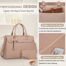 Laptop Bag For Women 15.6 Inch Leather Laptop Tote Bag Large Computer Bag Waterproof Business Office Work Bag Briefcase With Satchel Purse 2pcs Set - Màu Khaki - Xem 3