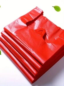 50/100/150/200pcs Red Reusable Foldable Plastic Shopping Bags, Durable & Multi-Purpose Tote Bags For Small Businesses & Grocery Stores