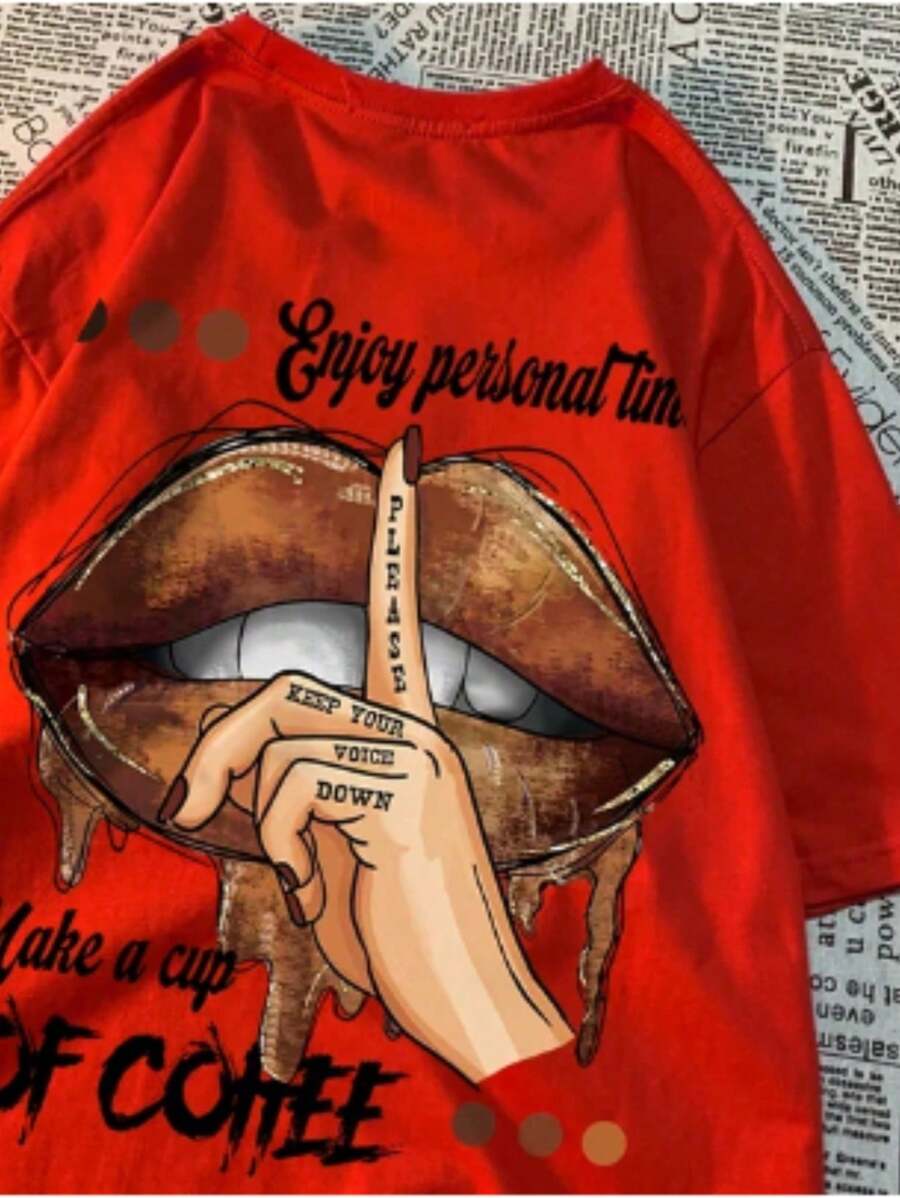 Boca Off Coffee Printed Women's T-Shirt - Red - View 1