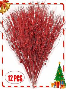 12 件圣诞树人造闪光浆果茎饰品闪光树枝家居节日圣诞派对装饰用品，圣诞节 - 彩色 - 查看 7